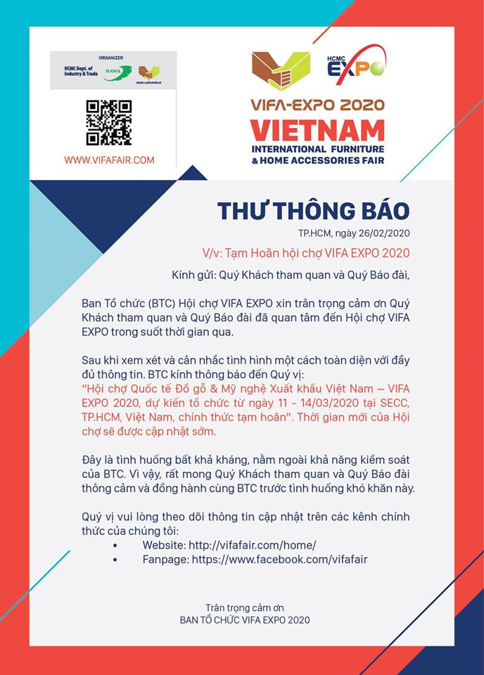 Hội chợ VIFA EXPO 2020 sẽ dời thời gian tổ chức 1 hoi cho vifa expo 2020 se doi thoi gian to chuc